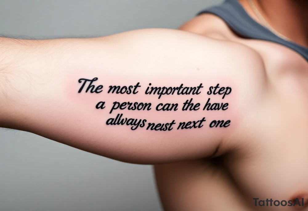 Design a tattoo for the outer arm using the phrase “the most important step a person can take is always the next one” tattoo idea