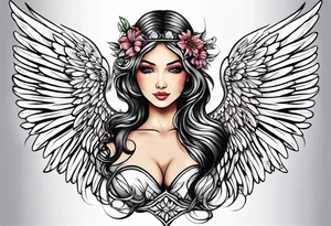 beautiful angel wings. with flilgree in the background tattoo idea