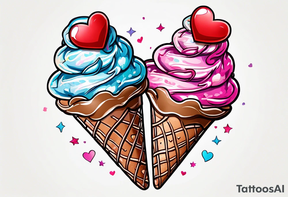 sketch chocolate chip ice cream cone with one red heart tattoo idea