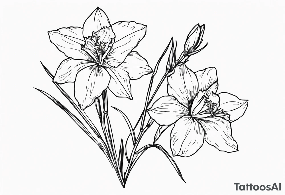 Larkspur flowers and narcissus flowers tattoo idea