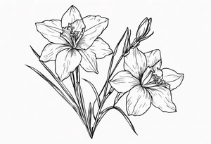 Larkspur flowers and narcissus flowers tattoo idea