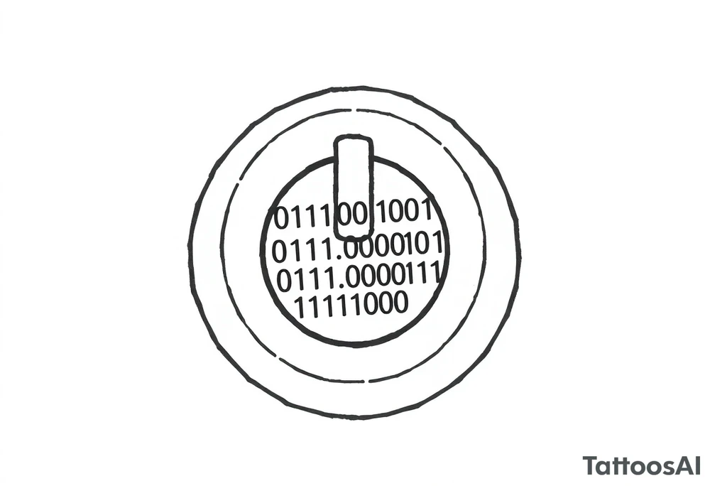 A Power Button with the Binary Text "00100001 01100011 01110000 01110101" Embedded in the button tattoo idea