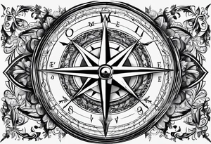 A black and white detailed compass tattoo idea