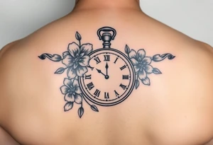 Antique pocket watch with flowers on it and the time is set to 5:03 tattoo idea