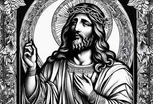 Black and white Jesus cross and angels tattoo sleeve tattoo idea