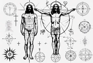 Leonardo da Vinci, Vitruvian man  and Jesus combined with emphasis on math and physics tattoo idea