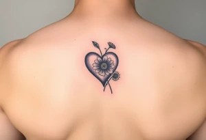 Small Purple Heart & yellow Daisy flower tattoo idea