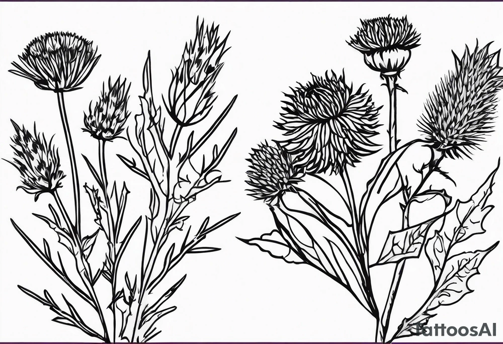 wildflower bouquet including thistle with the lyricas "And I won't let me insecurities define who I am" around it tattoo idea