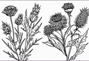 wildflower bouquet including thistle with the lyricas "And I won't let me insecurities define who I am" around it tattoo idea