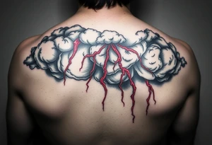 Dark, black menacing storm clouds with creepy red bolts of lightning coming down tattoo idea