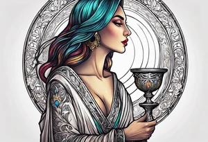holy saint woman turned away
 holding a chalice tattoo idea