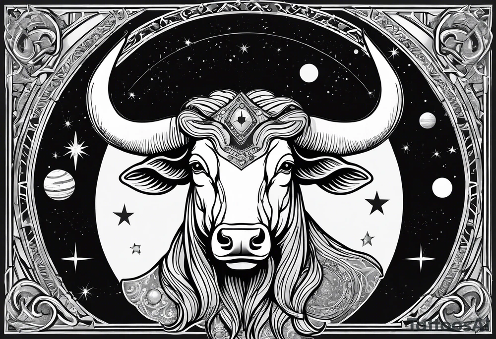 Taurus head with the planets positions on May 20th, 1989. With an arrow splitting the head tattoo idea