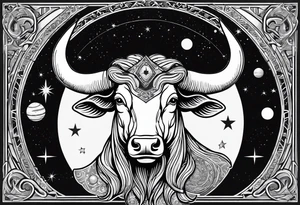Taurus head with the planets positions on May 20th, 1989. With an arrow splitting the head tattoo idea