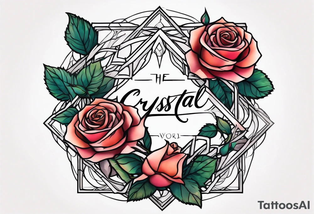 the word Crystal with rose vines going through it tattoo idea