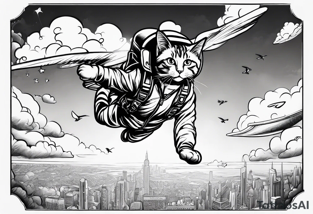 funny cat skydiving tattoo idea