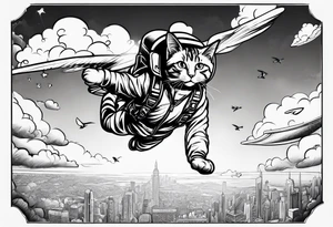 funny cat skydiving tattoo idea