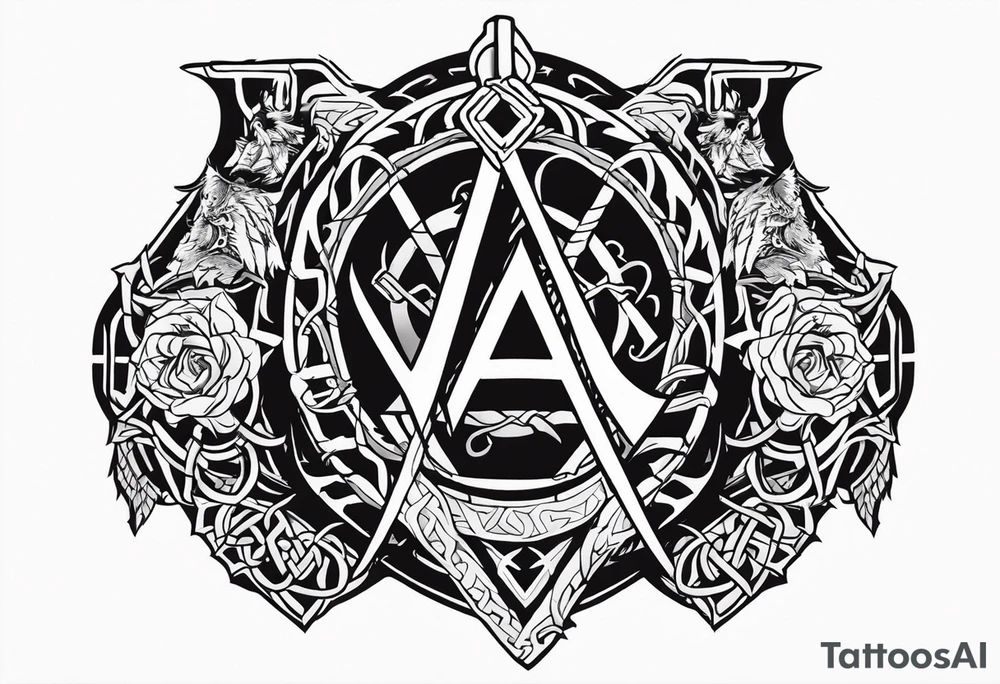 Valhalla sword shield dragon axe Valknut barbed wire chains tattoo idea Valhalla sword shield dragon axe Valknut barbed wire chains tattoo idea