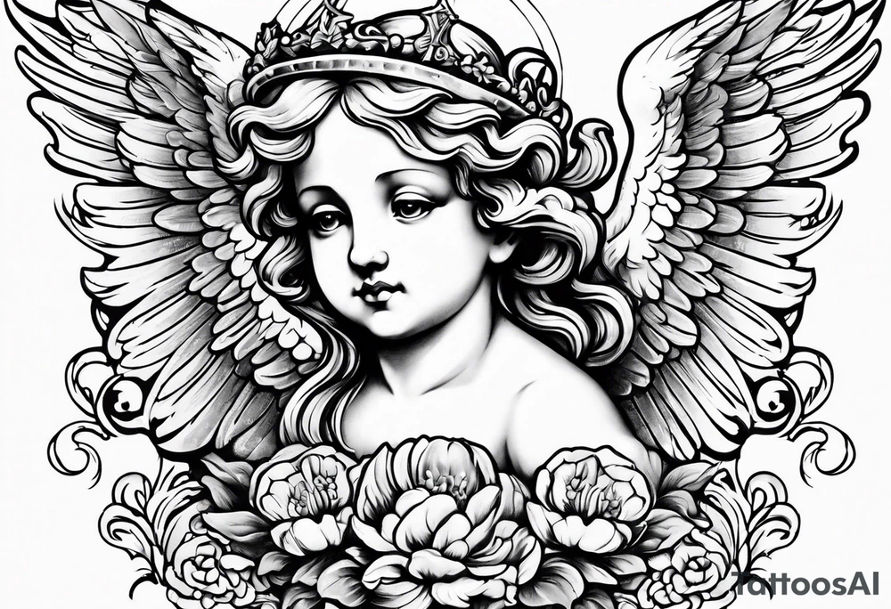 Flying Cherub renaissance style tattoo idea