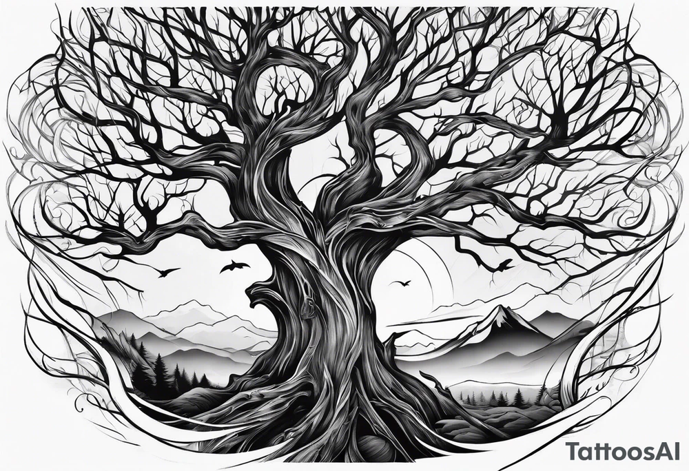 Dead tree arm sleeve tattoo idea