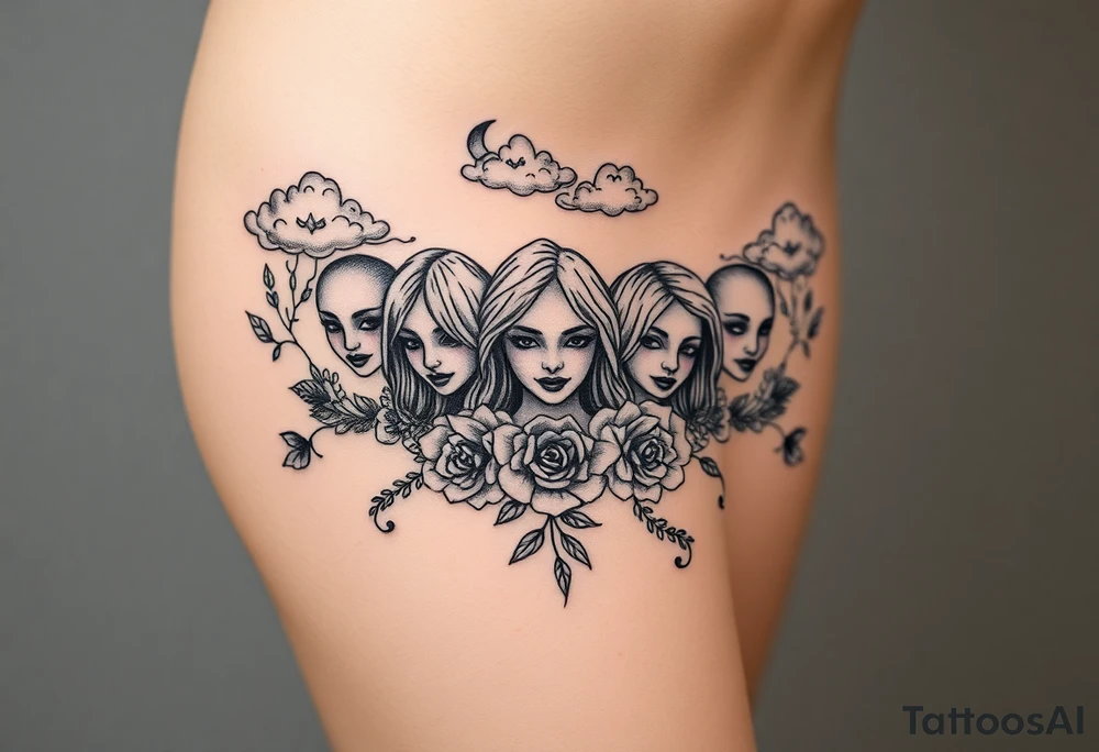 Sexy naked seven deadly sins with clouds and floral tattoo idea