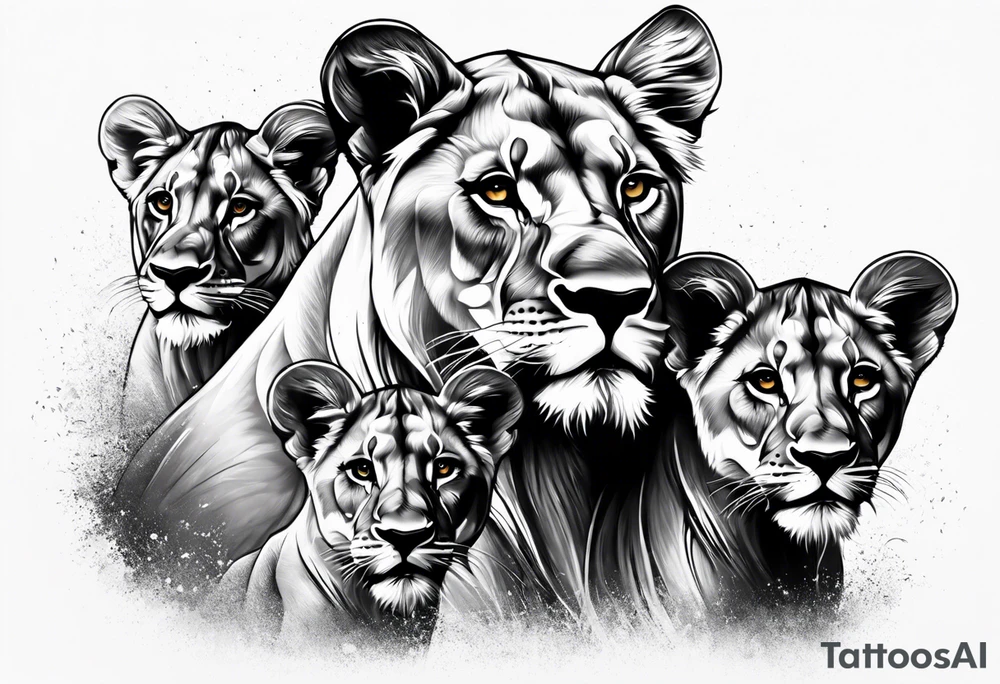 Lioness protecting her two cubs tattoo idea