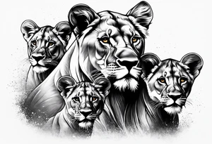 Lioness protecting her two cubs tattoo idea