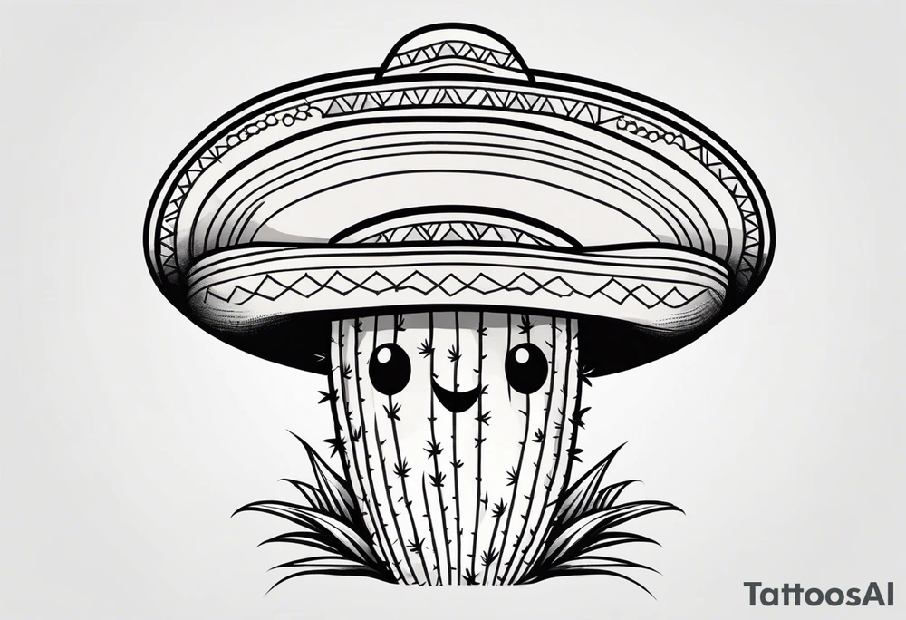 Cactus wearing a sombrero black and grey tattoo idea