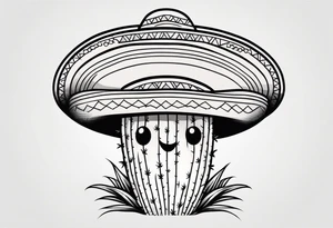 Cactus wearing a sombrero black and grey tattoo idea