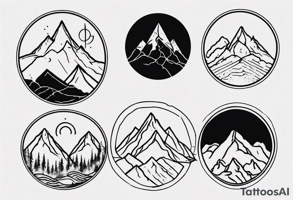 Four peak line art mountain tattoo tattoo idea