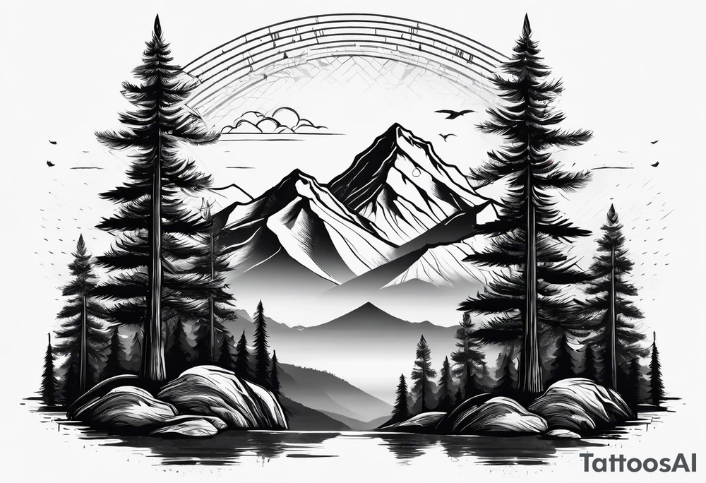 Mountains with three trees tattoo idea