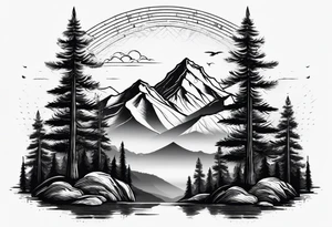 Mountains with three trees tattoo idea