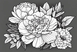 8 flowers to symboize 8 family design : 
peony, carnation, daffodil, daphne, dahlia, desiree, daisy and rose and label the flower name tattoo idea