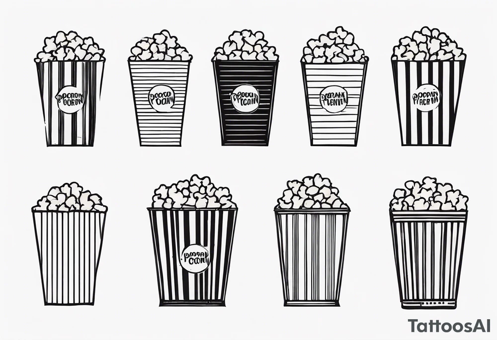 Traditional cinema Popcorn box with vertical stripes, fine line tattoo idea