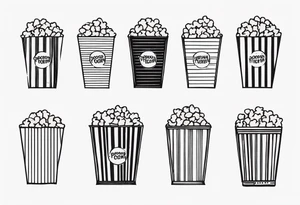 Traditional cinema Popcorn box with vertical stripes, fine line tattoo idea