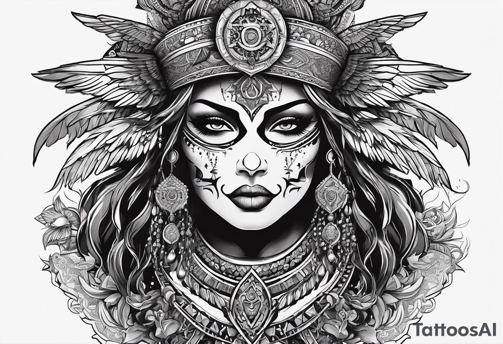 kali, goddess pirate, pachamama, valkrye, warrior, skull, lotus azul, wing, eagle, zenza resonance, stars tattoo idea