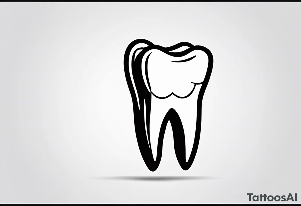 a simple outline of a tooth, white and shiny, cartoon style tattoo idea