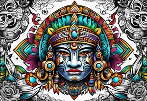 Colorful Mayan cave tattoo idea