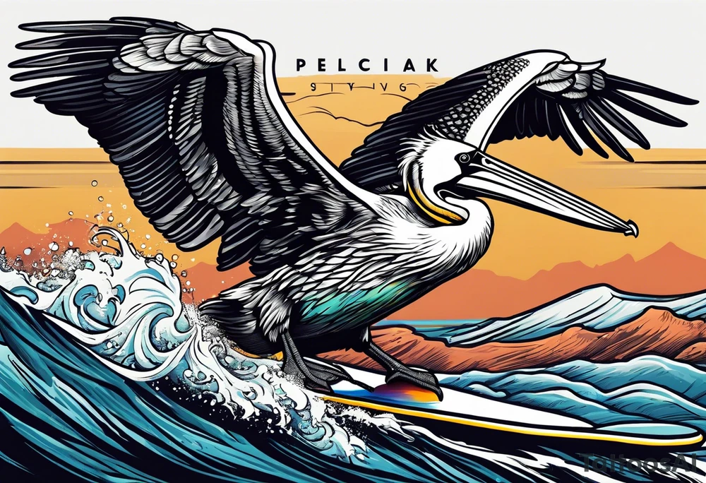 pelican going downhill on skateboard tattoo idea