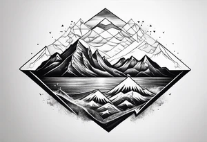 Mountains and ocean waves crashing diamond shape tattoo idea