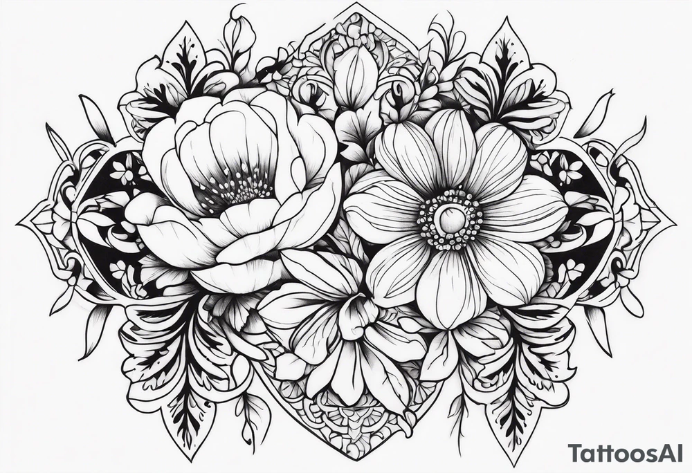 ornaments of flowers tattoo idea