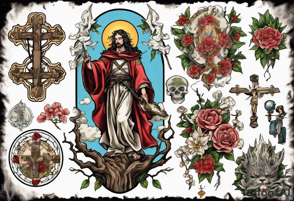 saint wilgefortis nailed to a tree tattoo idea