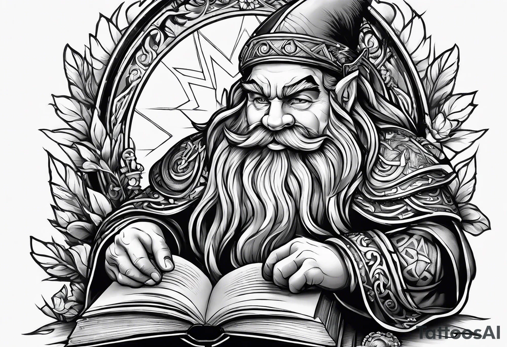 dwarf coming out of a book tattoo idea