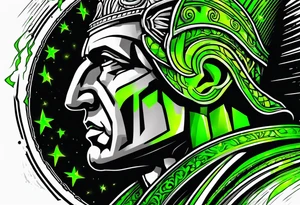 Julius Caesar tattoo with streaks of neon green lightning in the background tattoo idea