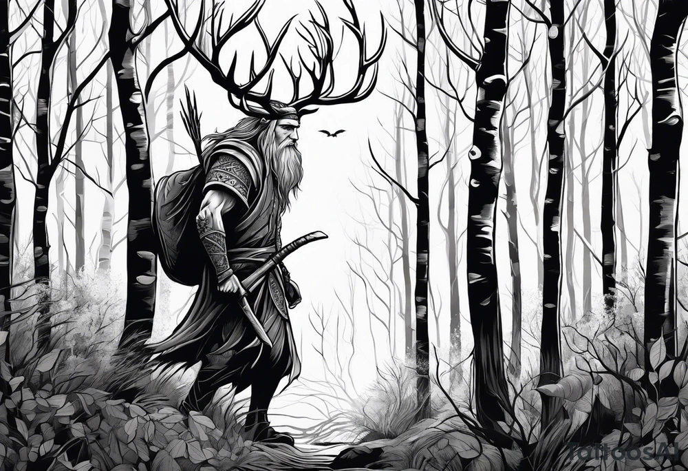 Leshy turning into birch tree tattoo idea