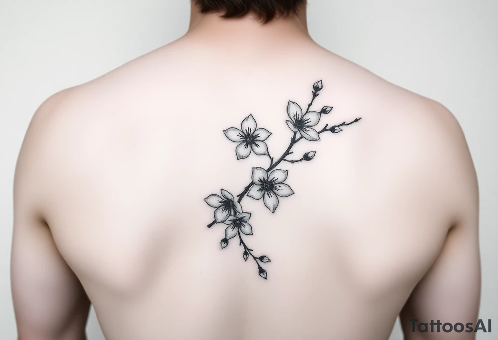 Feminine cherry blossoms thigh tattoo idea