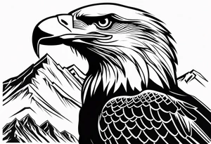 6 mountains in background with bald eagle flying tattoo idea