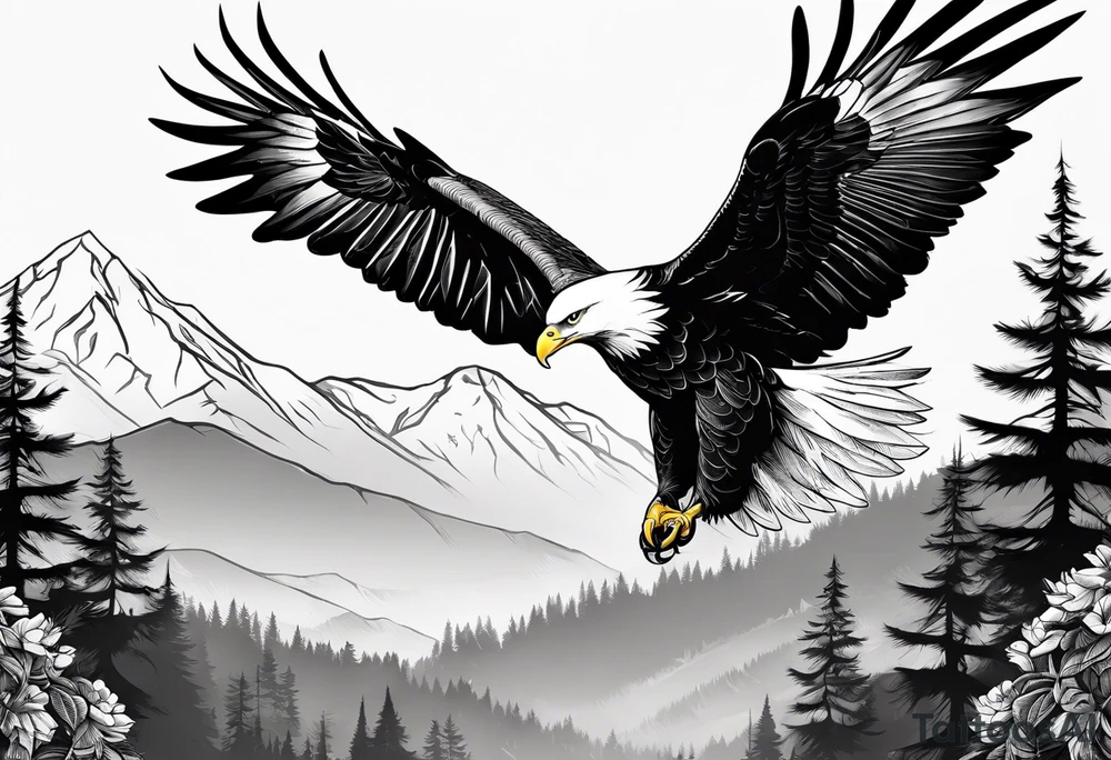 Eagle hunting a White Dove on a tree limb in the mountains tattoo idea Eagle hunting a White Dove on a tree limb in the mountains tattoo idea