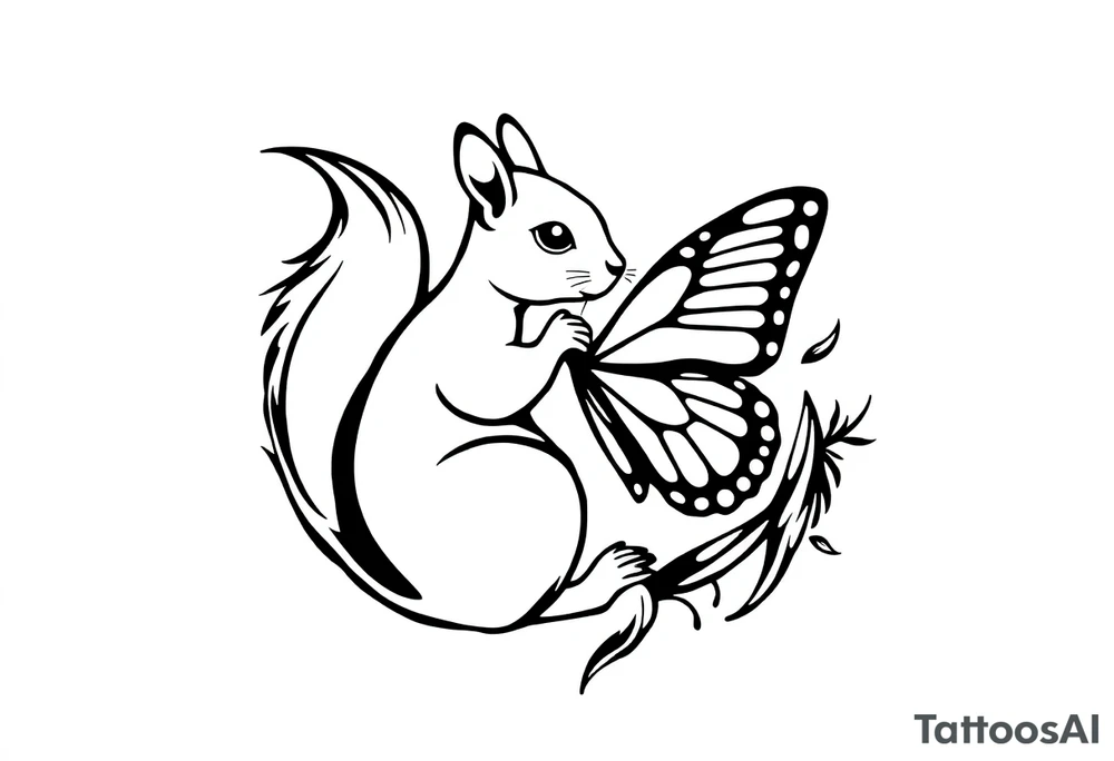 Squirrel kissing butterfly tattoo idea