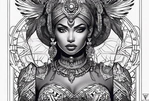 kali, alien goddess, valkrye, pirate, zenza, lotus, wing, pachamama, skull, black panther tattoo idea