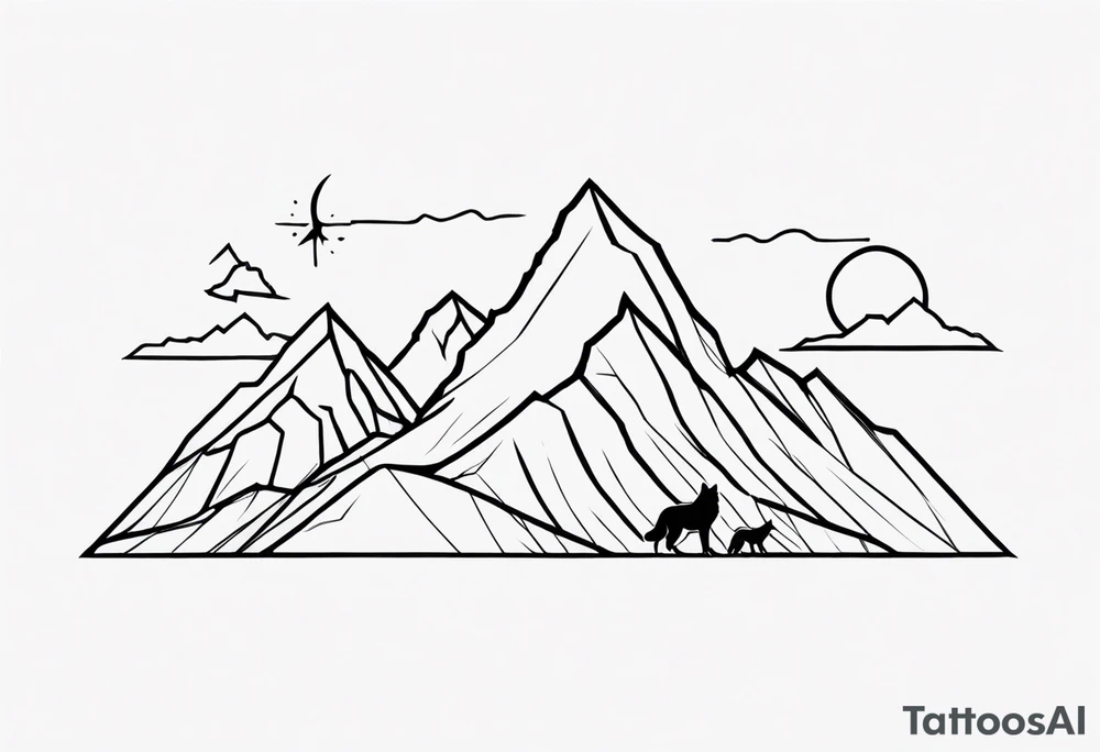 Mountain and Wolf tattoo idea